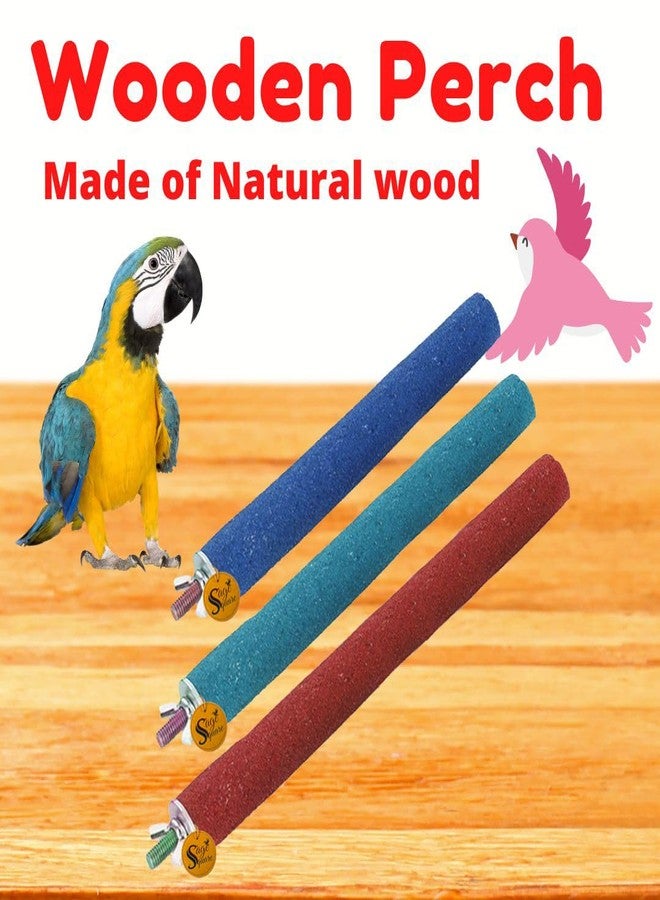 Sage Square Perch Combo of 8, 10 & 12 inches Natural Wood Rough Sand Perches | Exercise, Grinding Nail, Playstand, Training, Cage Accessories |Finches, Parrot, Budgies, Cockatiels (Pack of 3) - Image 3